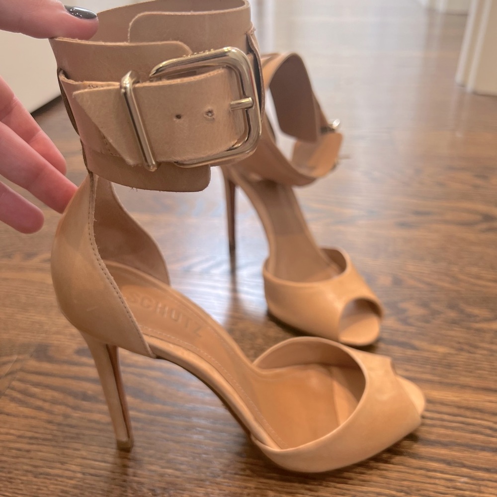 Schutz heels, ankle buckle. Only worn once for indoor event